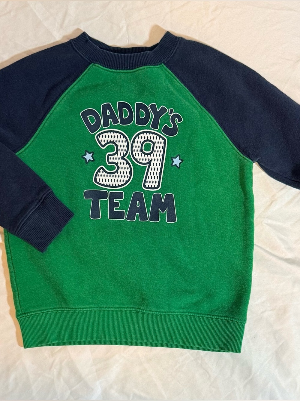 jumping beans Green & Navy "Daddy's 39 Team" Raglan Sweatshirt Size 4T (TT16)